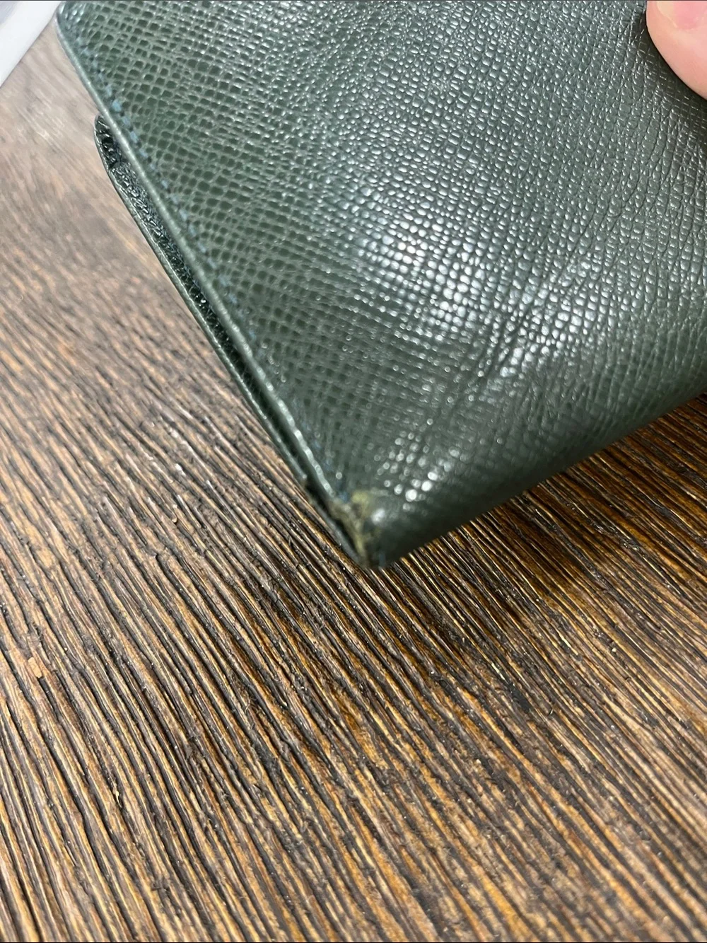 Louis Vuitton Dark Green Textured Leather bifold wallet Preloved